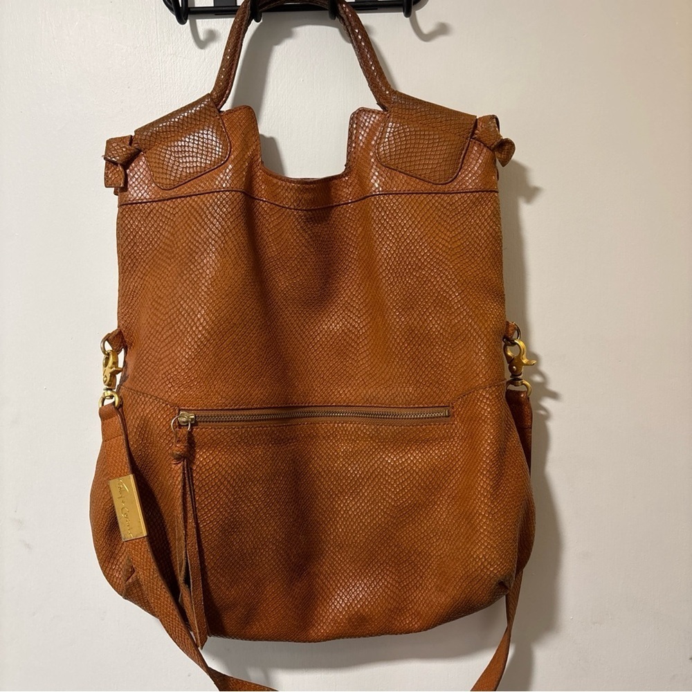 FOLEY + CORINNA City Tote Handbag Croc Embossed Leather Mid Shoulder Bag Brown